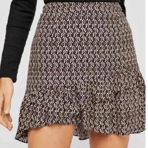 Free People Nadia Geometric Ruffle Flow Mini Skirt‎ Size 0 Asymmetrical Hem